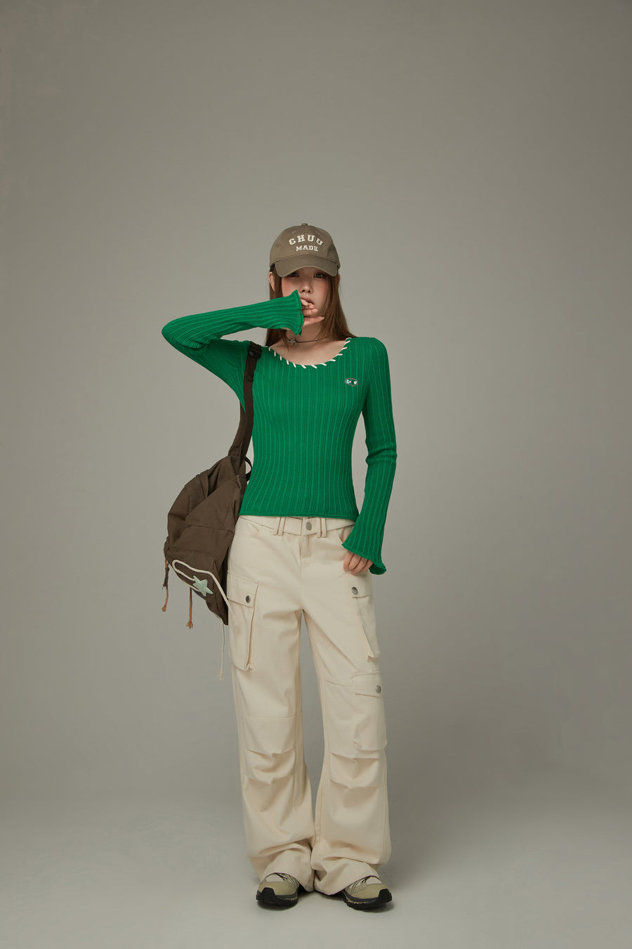 CHUU Color Ribbed Knit Top