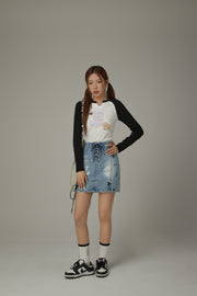 Lace Up Heart Star Denim Skirt