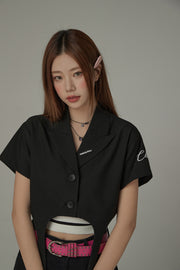 Single-Button Short Sleeve Crop Jacket