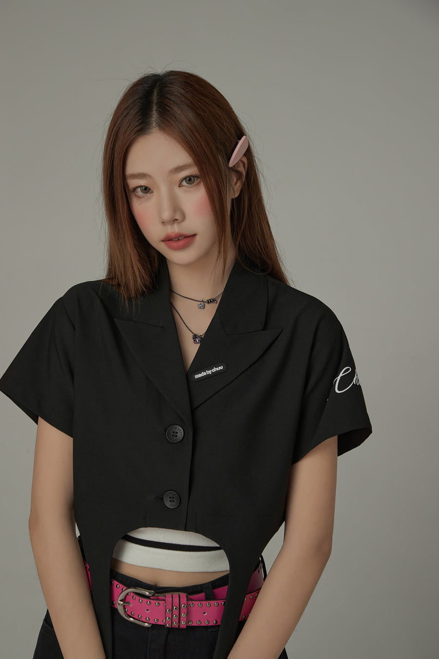 CHUU Single-Button Short Sleeve Crop Jacket