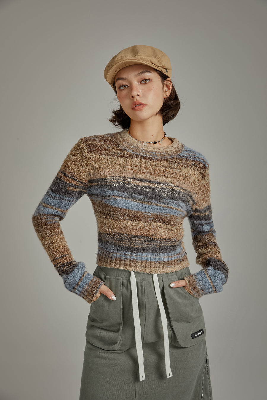 CHUU Striped Crop Knit Sweater