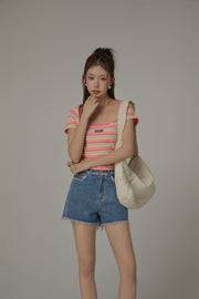 Rainbow Stripe Square Neck T-Shirt