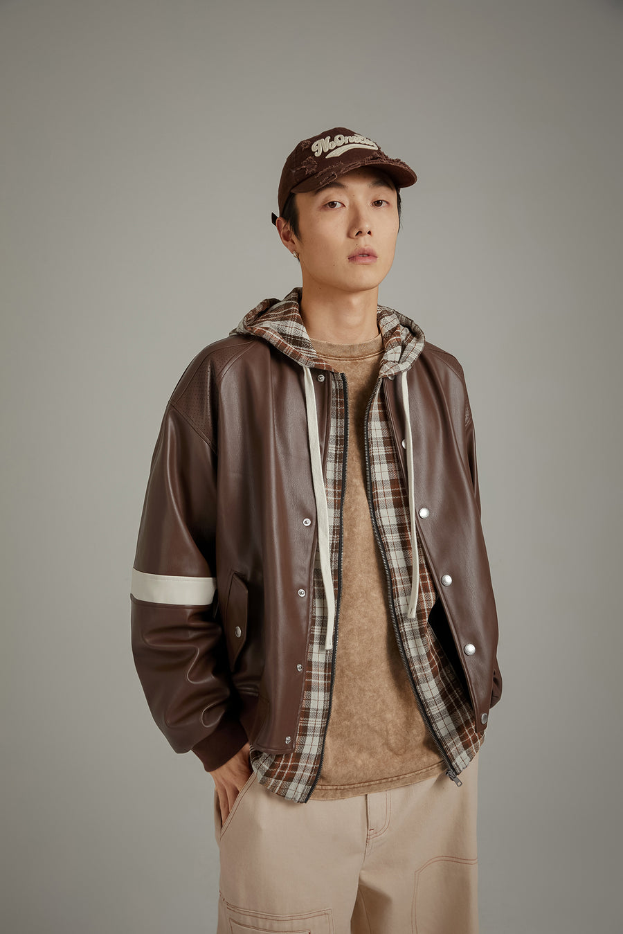 CHUU Color Varsity Leather Jacket