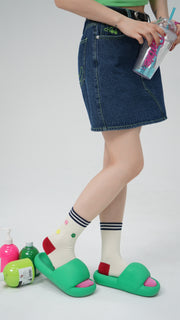 Floral Button Color Button High Socks
