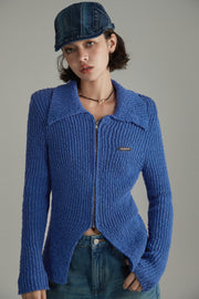 Simple Ribbed Zip-Up Cardigan