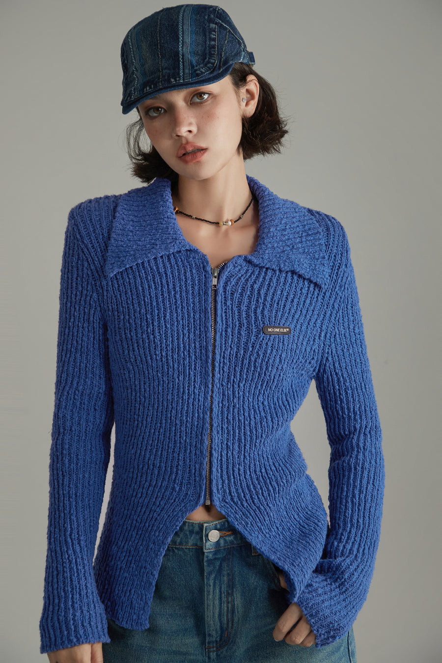 CHUU Simple Ribbed Zip-Up Cardigan