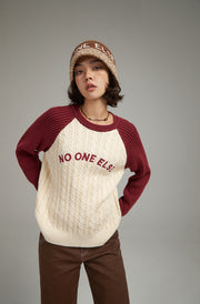 Logo Raglan Color Combination Knit Sweater