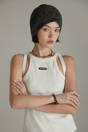 Shoulder Slits Logo Basic Slim Top