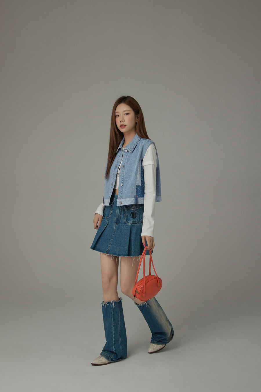 CHUU Stitched Color Matching Denim Vest