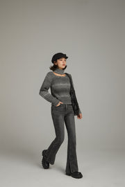 Front Cut Out High Neck Knit Sweater