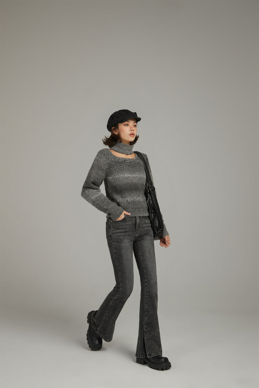 CHUU Front Cut Out High Neck Knit Sweater