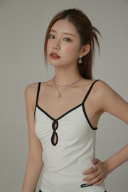 Color Shirred Keyhole Sleeveless Top