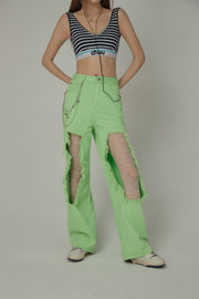 High Waist Distressed Ripped Open Wide-Leg Pants