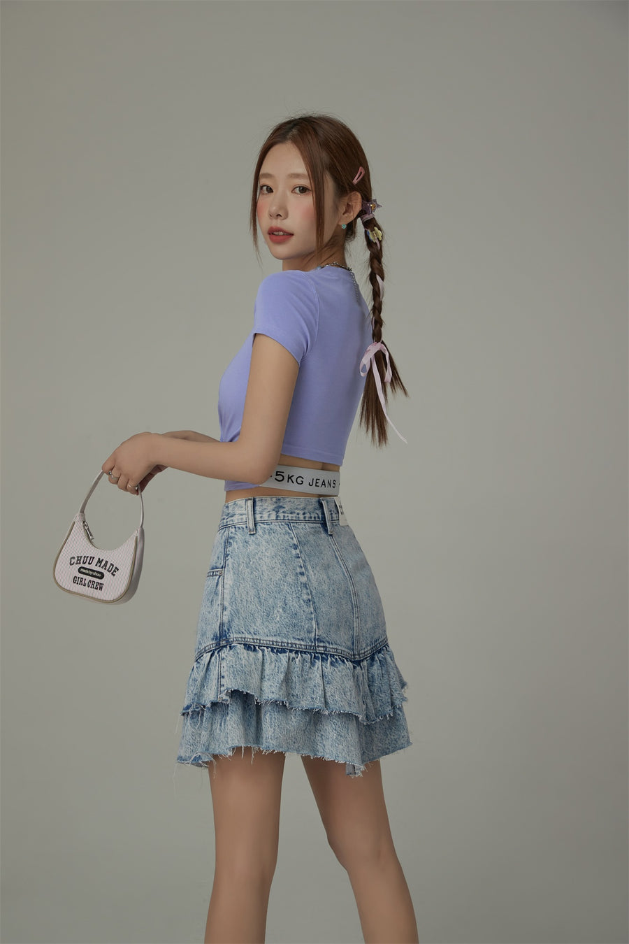 CHUU Embroidered Slim Back Cutout Cropped T-Shirt