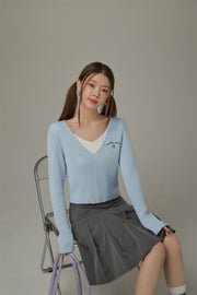 Color V-Neck Layered Knit Sweater