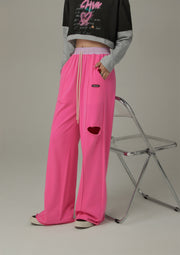 Slit Color Wide Sporty Casual Pants