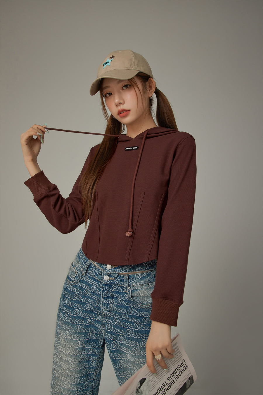 CHUU Basic Crop Drawstring Hoodie