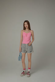 Color Shirred Keyhole Sleeveless Top