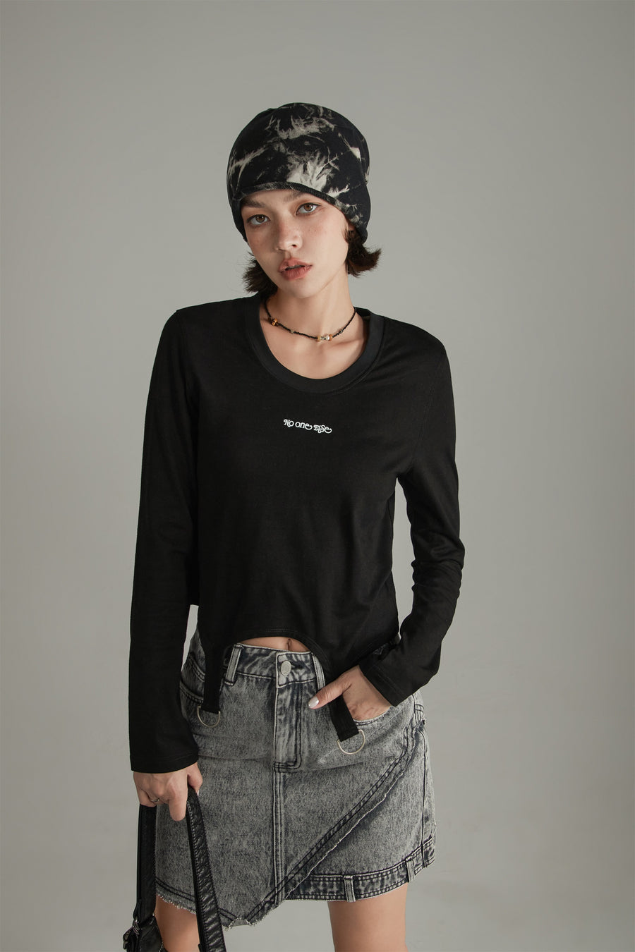 CHUU Simple Unbalanced Long Sleeve T-Shirt