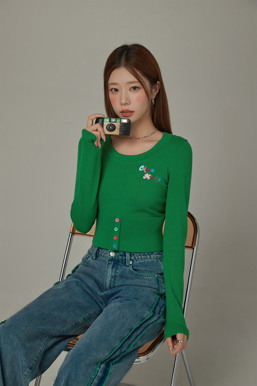 CHUU Rainbow Button Knit Color Sweater