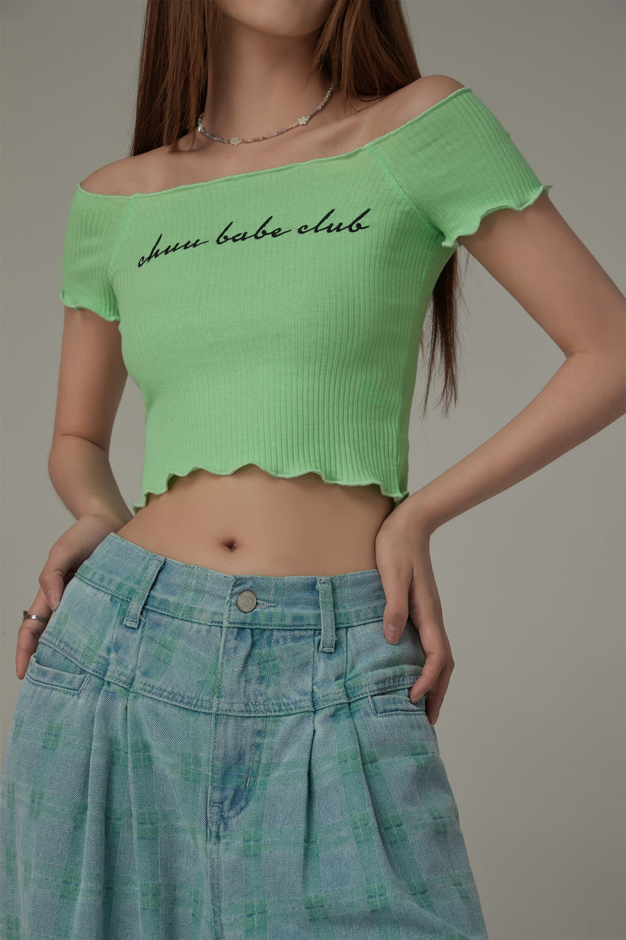 CHUU Chuu Babe Club Ruffled Off-The-Shoulder T-Shirt