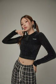 Polo Neck Crop Knit Top