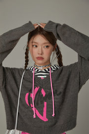 Logo Heart V-Neck Knit Sweater