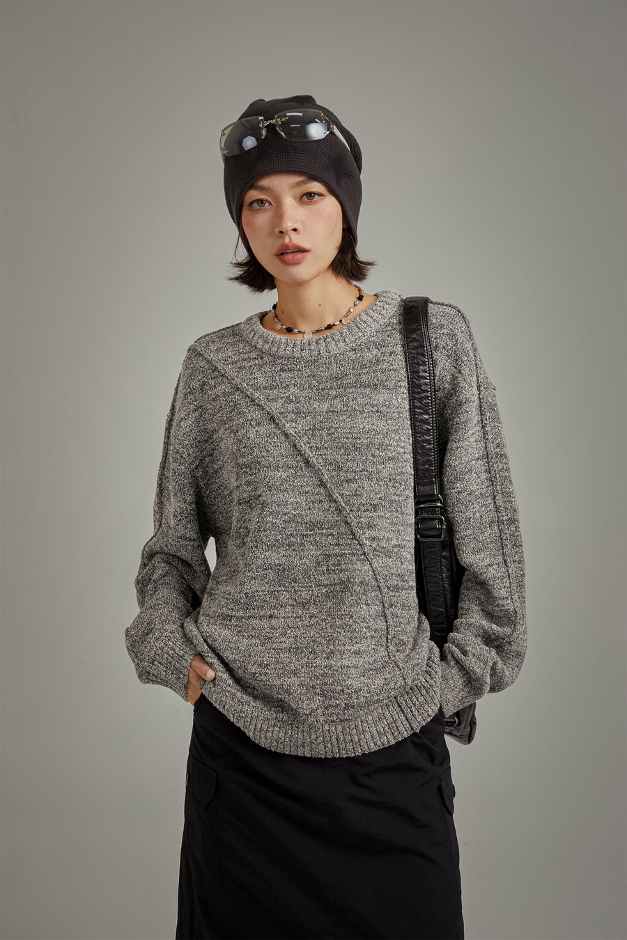 CHUU Diagonal Boxy Knit Sweater