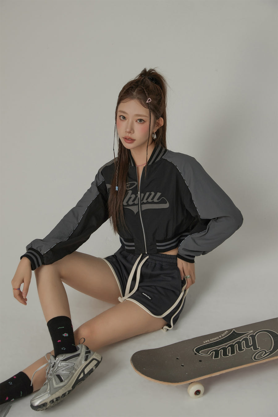 CHUU Logo Colored Zip-Up Varsity Jacket