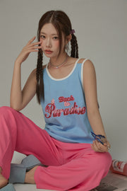 Back To Paradise Colorblocked Letter Printed Sleeveless T-Shirt