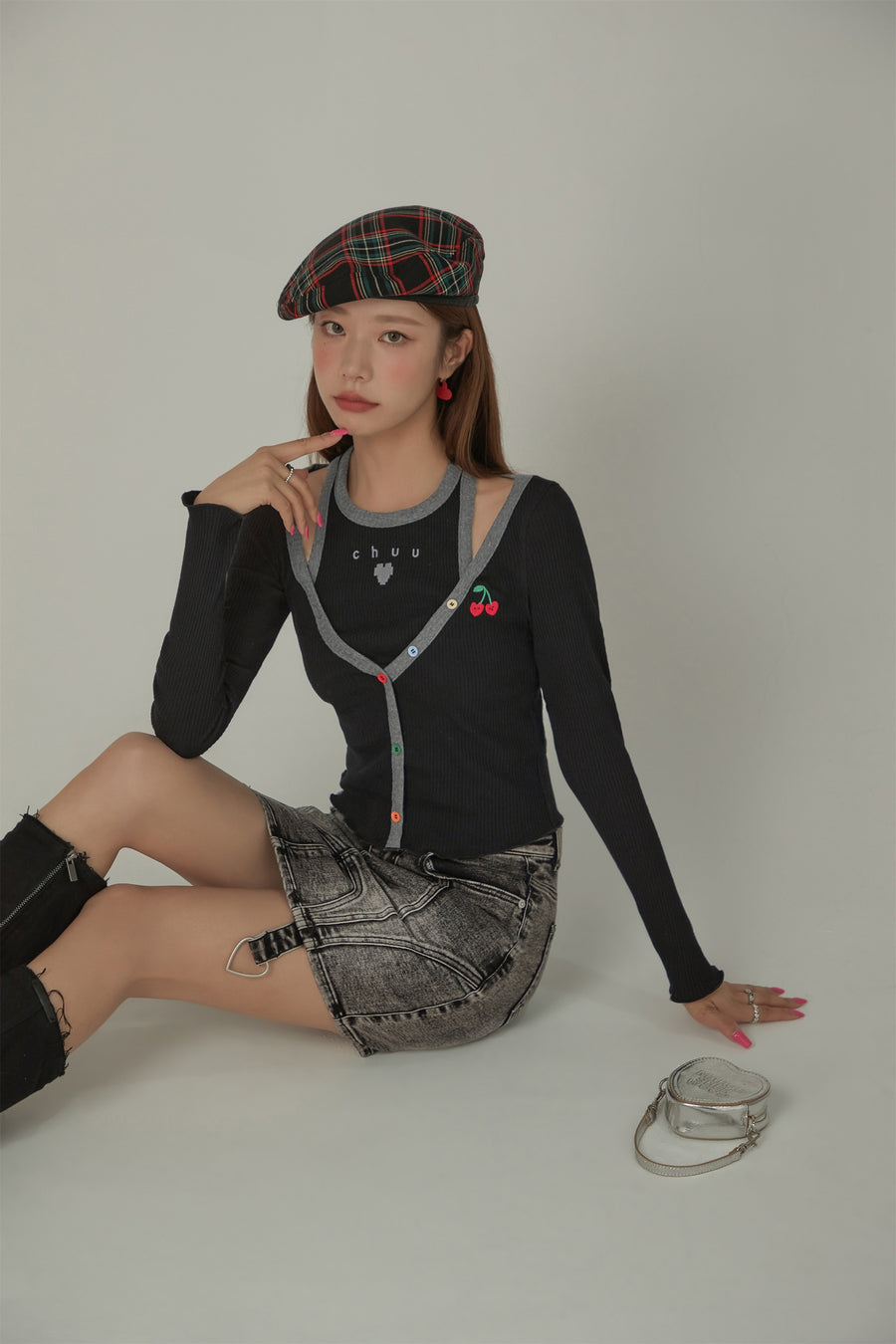 CHUU Rainbow Button Logo Layed Long Sleeve Top