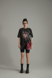 Vintage Heart Print Loose Fit T-Shirt