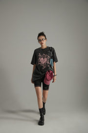 Vintage Heart Print Loose Fit T-Shirt