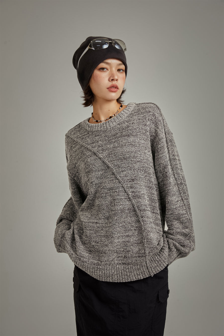 CHUU Diagonal Boxy Knit Sweater