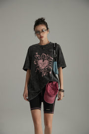 Vintage Heart Print Loose Fit T-Shirt