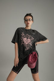 Vintage Heart Print Loose Fit T-Shirt