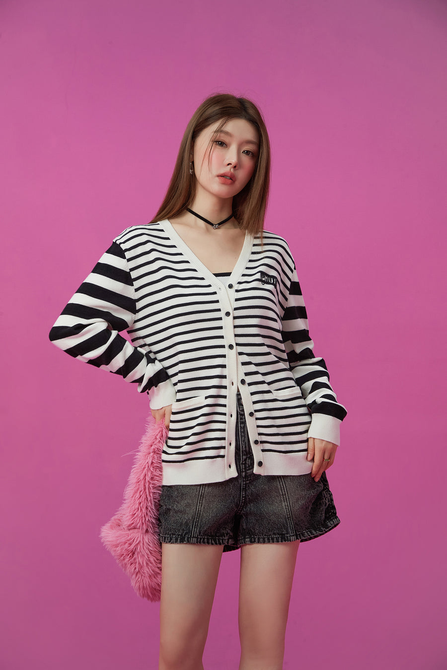 CHUU Striped Loose Fit Cardigan