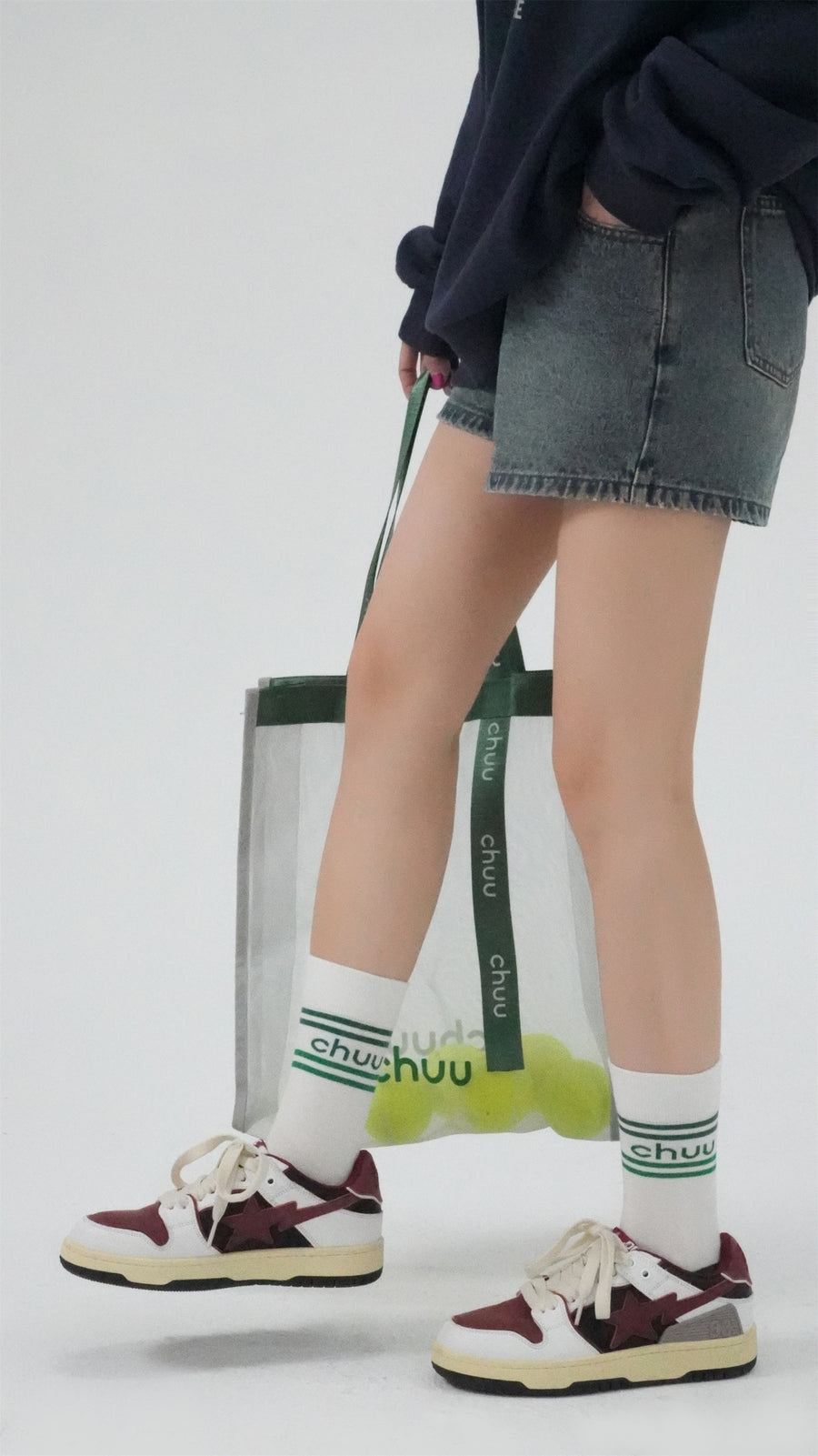 CHUU Logo Contrast Daily High Socks