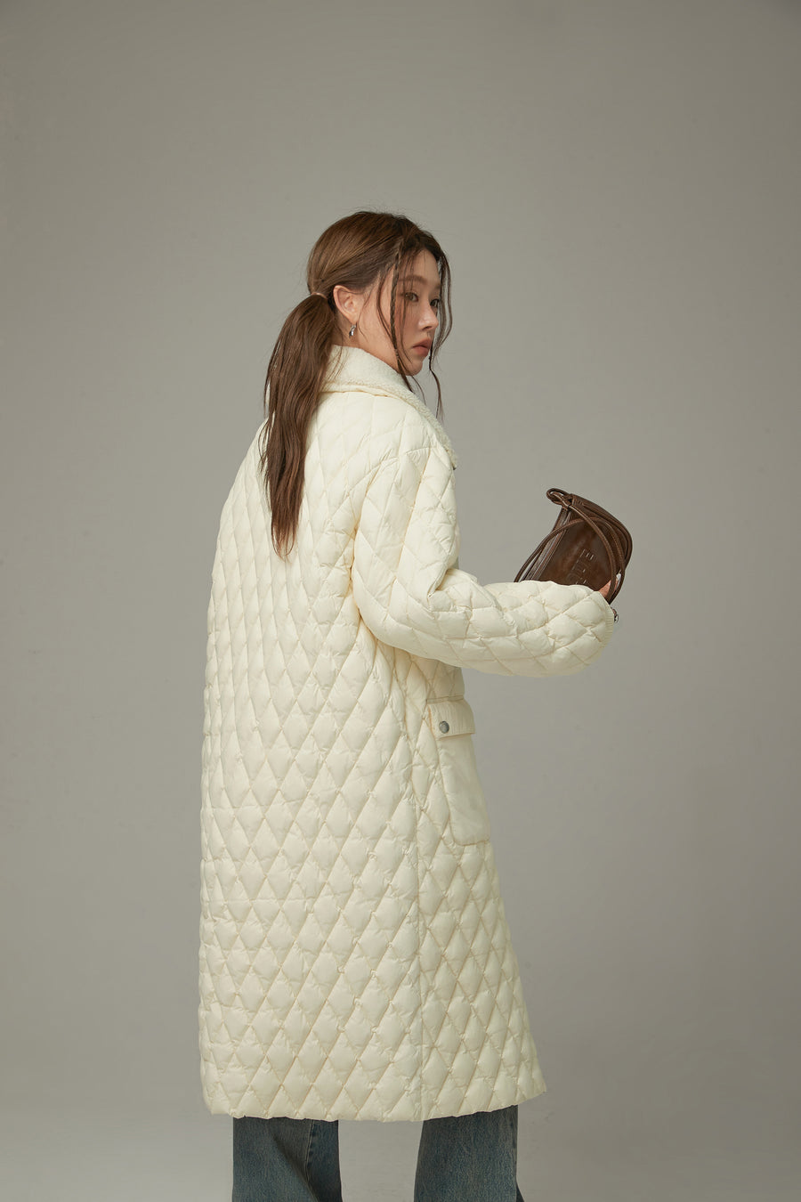 CHUU Collar Quilted Padded Long Coat