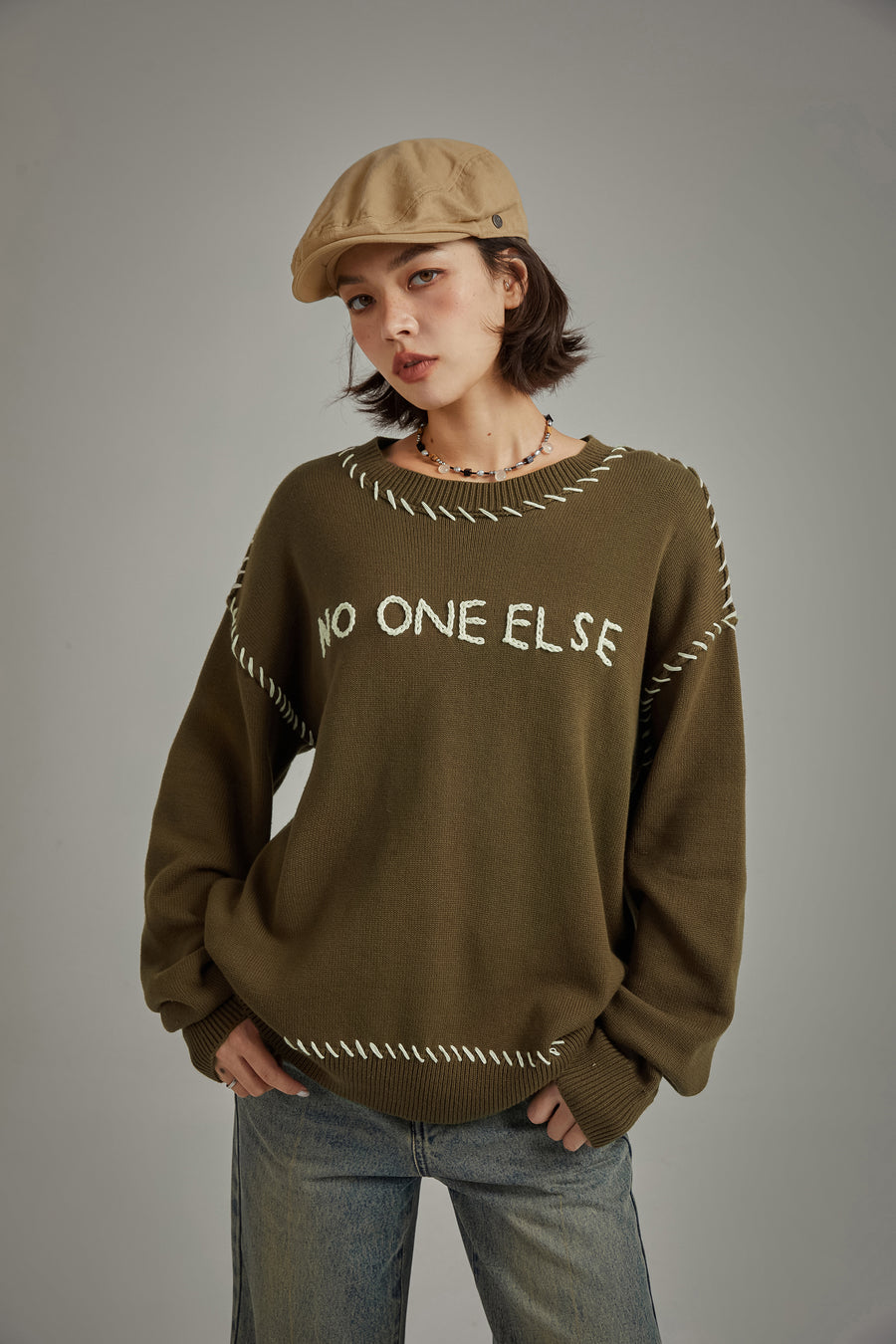 CHUU Logo Boxy Stitch Knit Sweater