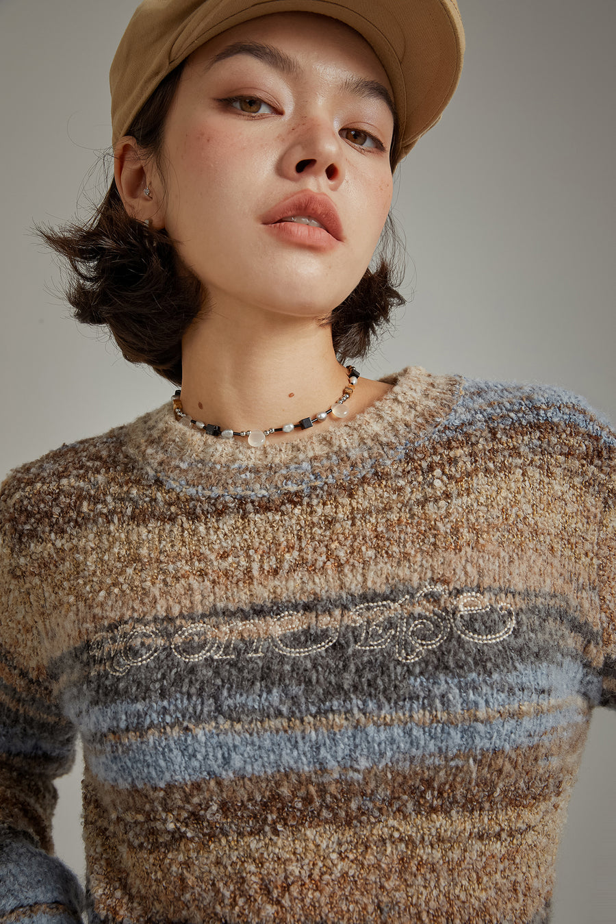 CHUU Striped Crop Knit Sweater