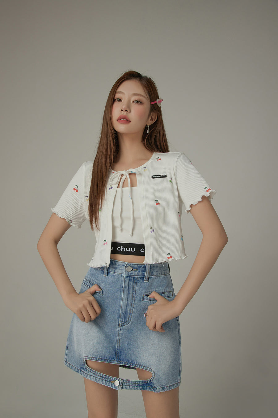 CHUU Front Cutout Denim Mini Skirt