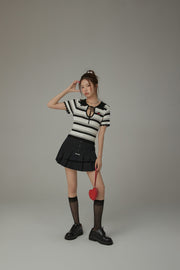 Stripe Ribbon Keyhole Knit Top