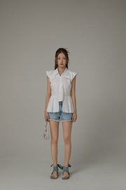 Unbalanced Puffy Sleeveflowy Hem Shirt