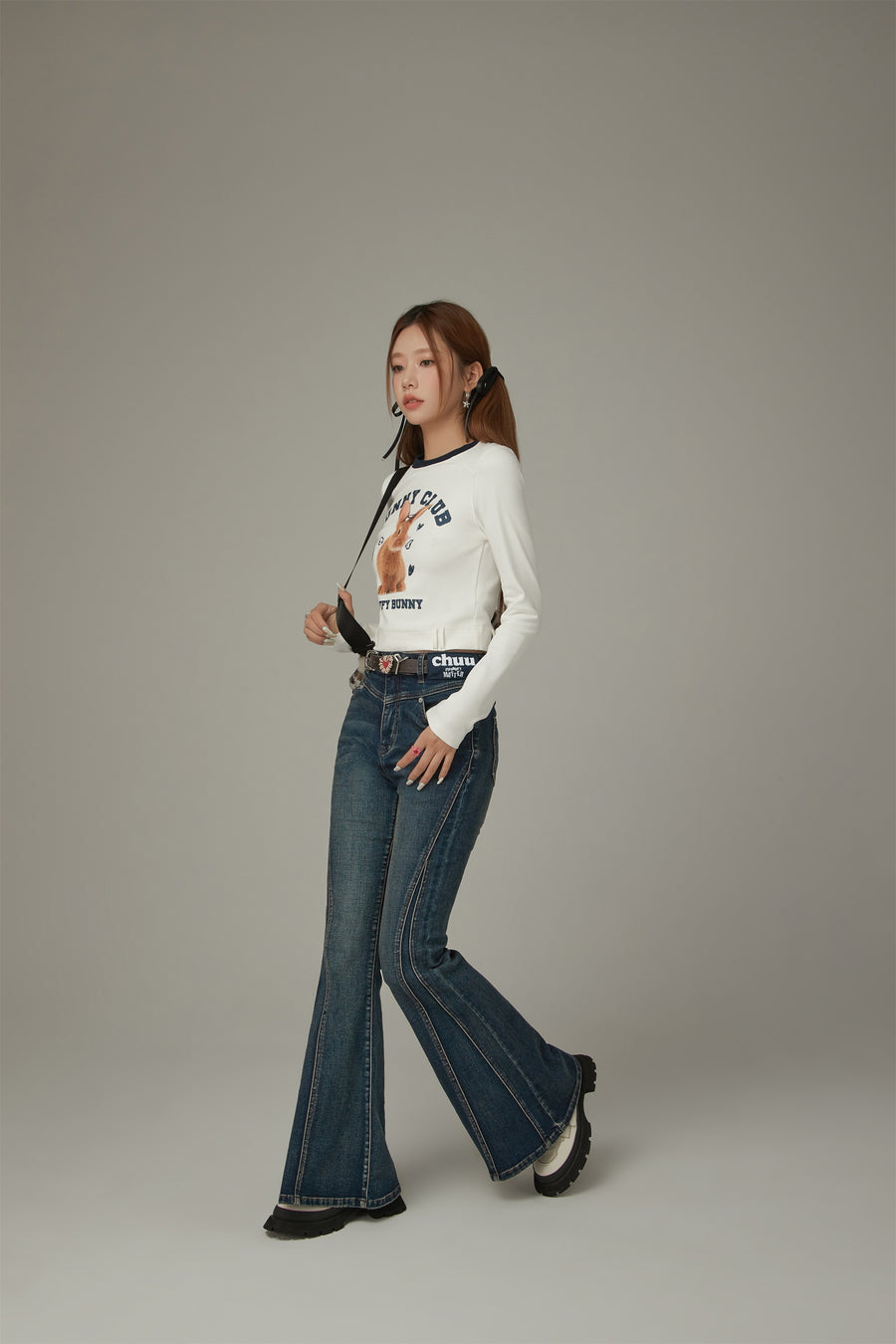 CHUU Stitch Lined Denim Wide Jeans