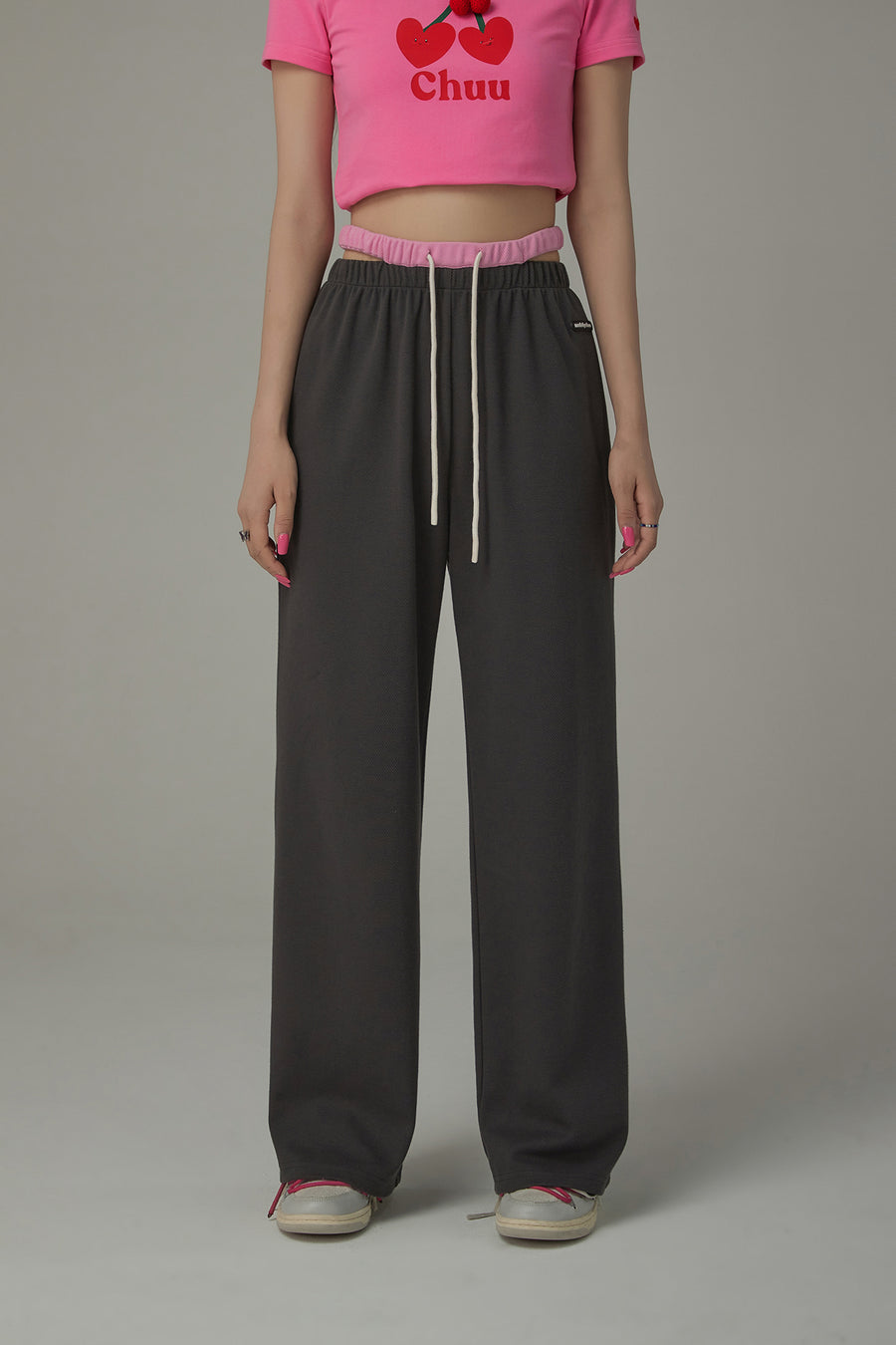 CHUU Side Slit String Casual Wide Pants