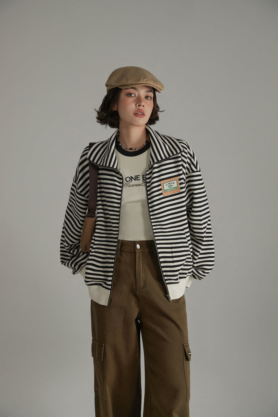 CHUU High Neck Striped Classic Zip-Up Jacket