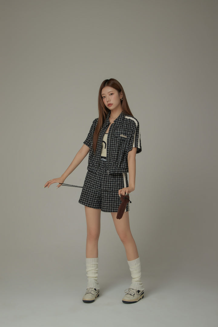 Check Zip-Up Short Sleeve Jacket