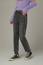 Frayed Line Straight Denim Jeans