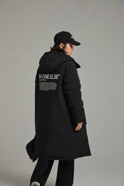 Hooded Logo Pocket Long Padded Coat